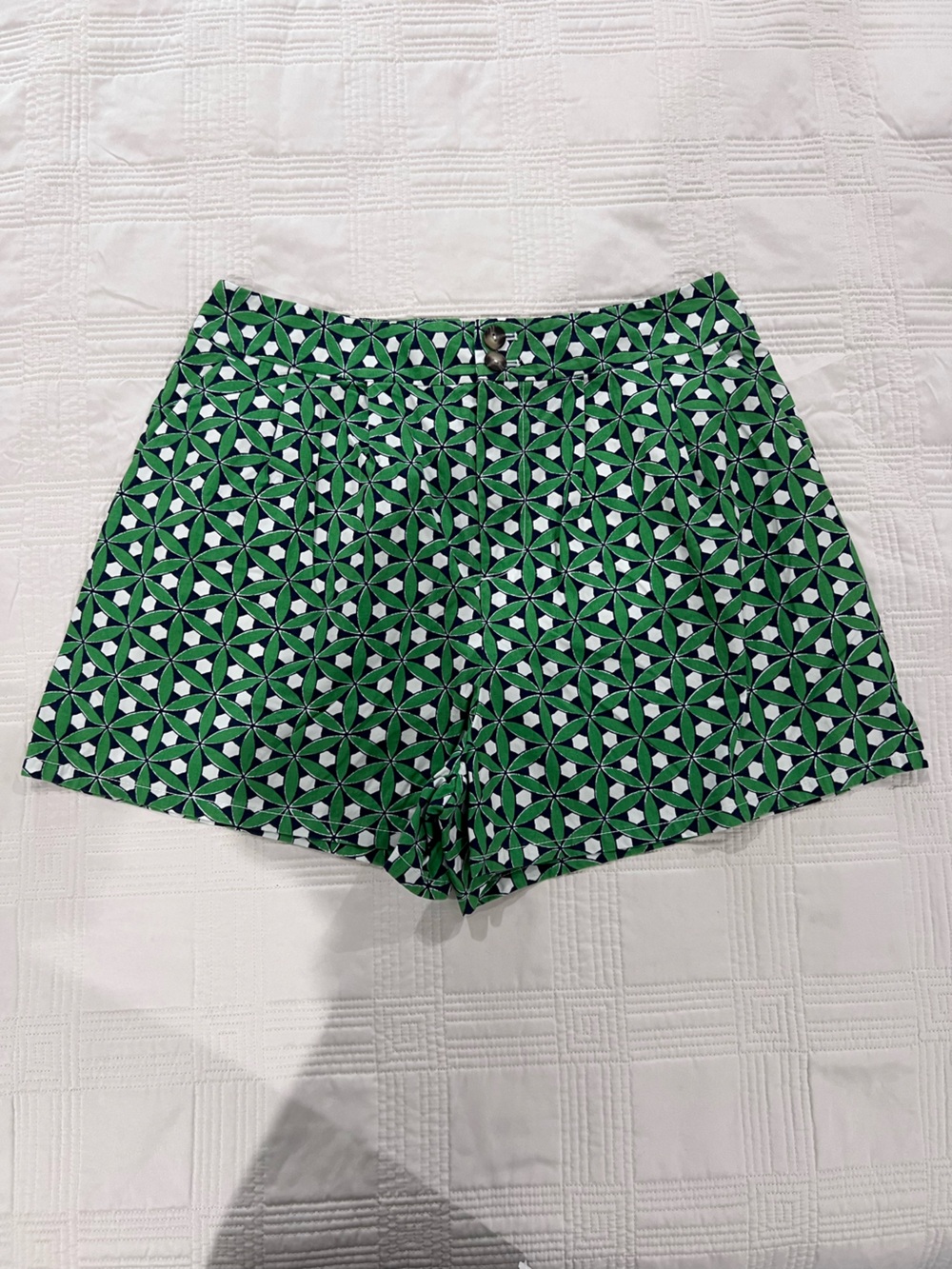 Maeve Green White Geometric High-Waist Shorts